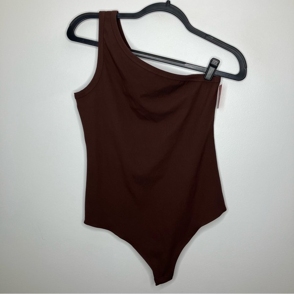 NWT SPANX Suit Yourself Ribbed One Shoulder Bodysuit Raisin Brown Large - Picture 2 of 6